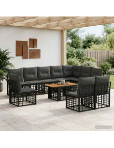 Set Divano da Giardino 11 pz Nero e Grigio scuro polyrattan