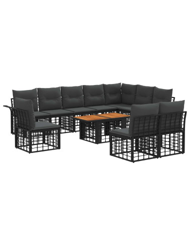 Set Divano da Giardino 11 pz Nero e Grigio scuro polyrattan