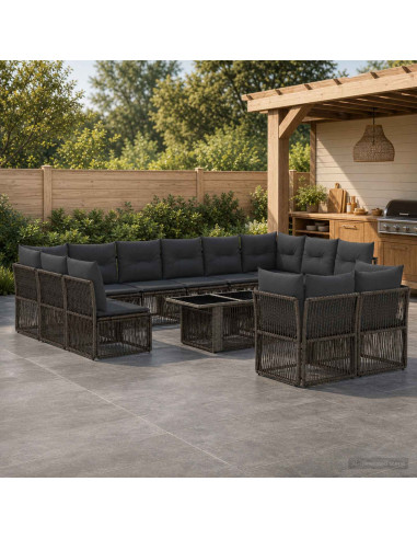 Set Divano da Giardino 13 pz Grigio polyrattan