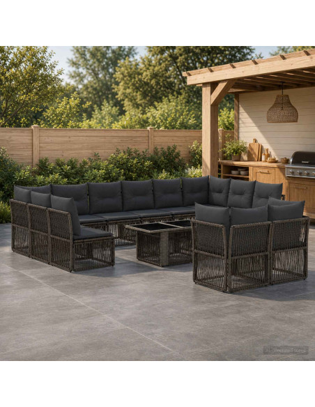 Set Divano da Giardino 13 pz Grigio polyrattan