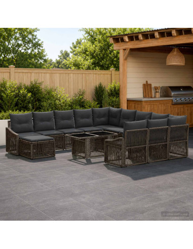 Set Divano da Giardino 13 pz Grigio e Grigio Scuro polyrattan