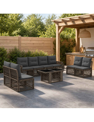 Set Divano da Giardino 9 pz Grigio e Grigio Scuro polyrattan