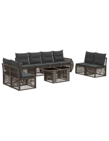 Set Divano da Giardino 9 pz Grigio e Grigio Scuro polyrattan