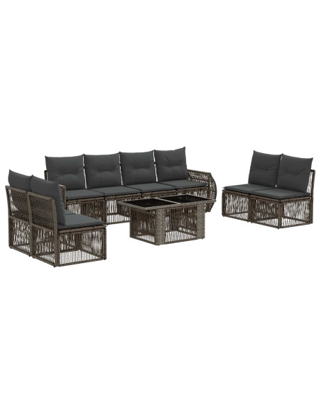 Set Divano da Giardino 9 pz Grigio e Grigio Scuro polyrattan