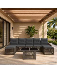 Set Divano da Giardino 8 pz Grigio e Grigio Scuro polyrattan