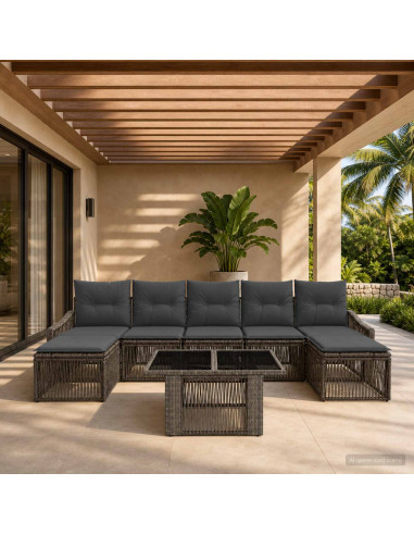 Set Divano da Giardino 8 pz Grigio e Grigio Scuro polyrattan