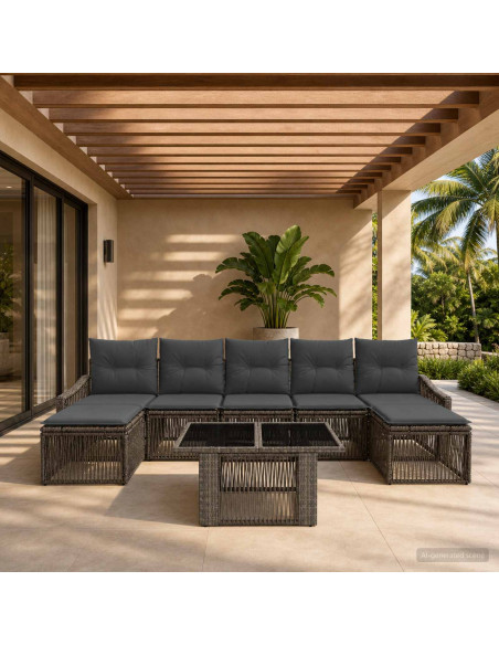 Set Divano da Giardino 8 pz Grigio e Grigio Scuro polyrattan