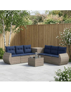 Set di divani 8 pz Grigio e Blu Navy Rattan sintetico e Acciaio