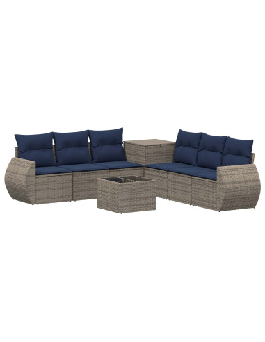 Set di divani 8 pz Grigio e Blu Navy Rattan sintetico e Acciaio