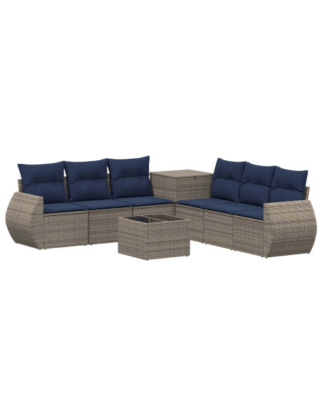 Set di divani 8 pz Grigio e Blu Navy Rattan sintetico e Acciaio