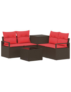Set di divani 6 pz Marrone e Rosso Rattan sintetico e Acciaio 2