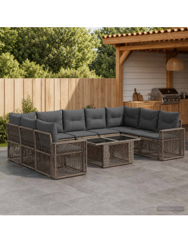 Set Divano da Giardino 10 pz Grigio e Grigio Scuro polyrattan