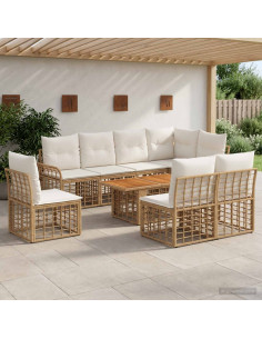 Set Divano da Giardino 9 pz Naturale e Bianco Crema polyrattan