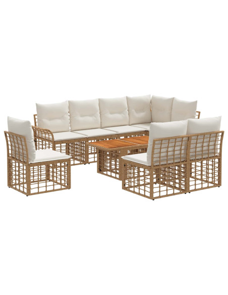 Set Divano da Giardino 9 pz Naturale e Bianco Crema polyrattan