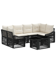 Set Divano da Giardino 7 pz Nero e Bianco Crema polyrattan 2
