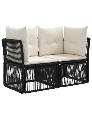 Set Divano da Giardino 7 pz Nero e Bianco Crema polyrattan