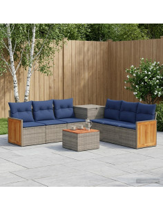 Set di divani 8 pz Grigio e Blu Navy Rattan sintetico e Acciaio