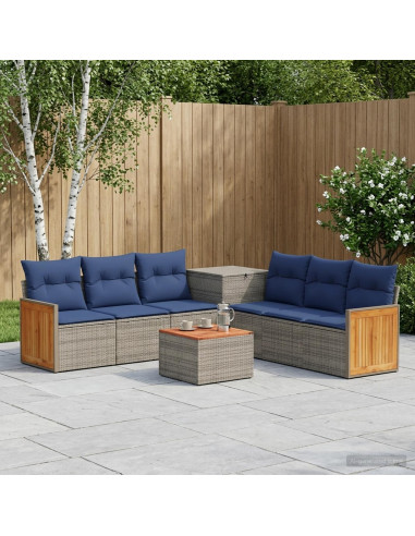 Set di divani 8 pz Grigio e Blu Navy Rattan sintetico e Acciaio