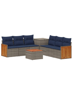 Set di divani 8 pz Grigio e Blu Navy Rattan sintetico e Acciaio 2