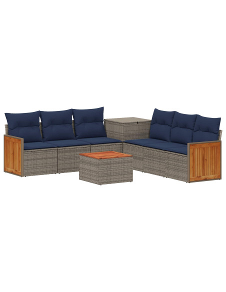 Set di divani 8 pz Grigio e Blu Navy Rattan sintetico e Acciaio
