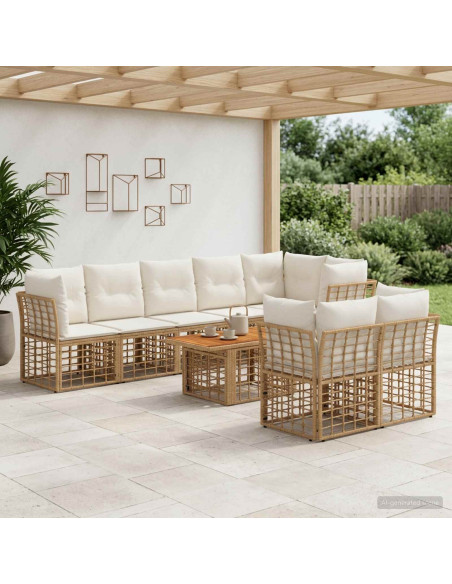 Set Divano da Giardino 9 pz Naturale e Bianco Crema polyrattan