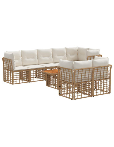 Set Divano da Giardino 9 pz Naturale e Bianco Crema polyrattan