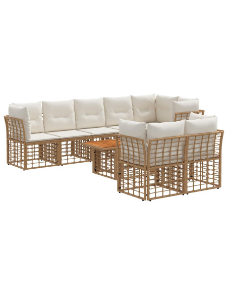Set Divano da Giardino 9 pz Naturale e Bianco Crema polyrattan