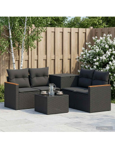 Set di divani 6 pz Nero Rattan sintetico e Acciaio