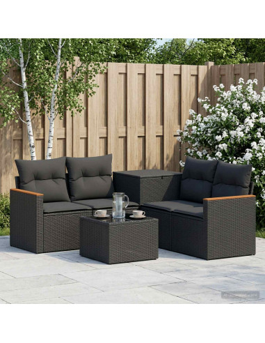 Set di divani 6 pz Nero Rattan sintetico e Acciaio