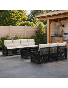 Set Divano da Giardino 8 pz Nero e Bianco Crema polyrattan
