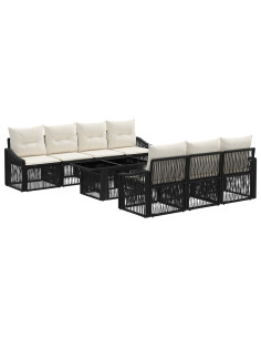 Set Divano da Giardino 8 pz Nero e Bianco Crema polyrattan 2