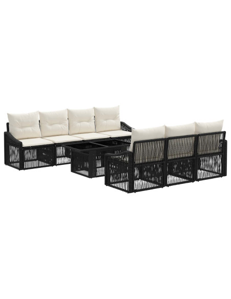 Set Divano da Giardino 8 pz Nero e Bianco Crema polyrattan