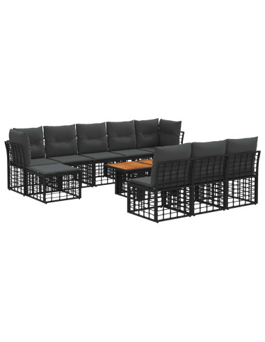 Set Divano da Giardino 11 pz Nero e Grigio scuro polyrattan