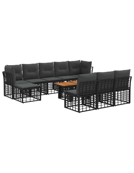 Set Divano da Giardino 11 pz Nero e Grigio scuro polyrattan