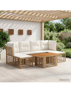 Set Divano da Giardino 7 pz Naturale e Bianco Crema polyrattan