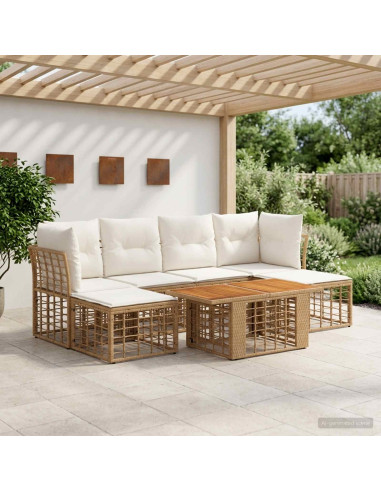 Set Divano da Giardino 7 pz Naturale e Bianco Crema polyrattan
