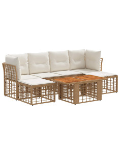 Set Divano da Giardino 7 pz Naturale e Bianco Crema polyrattan 2