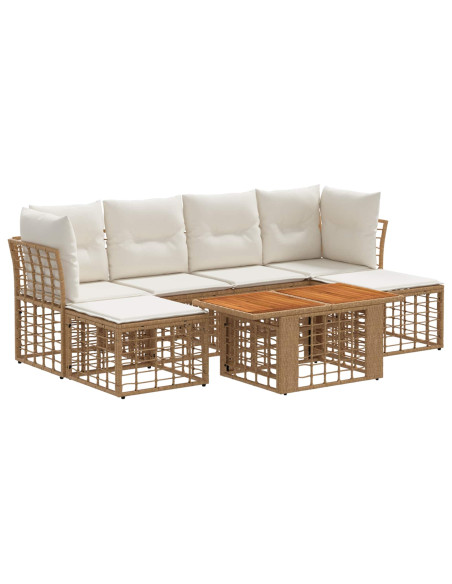 Set Divano da Giardino 7 pz Naturale e Bianco Crema polyrattan