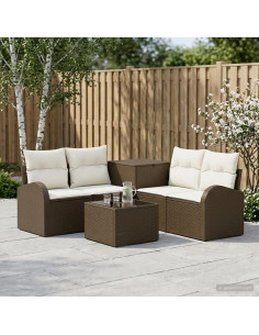 Set di divani 6 pz Marrone e Bianco Crema