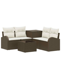 Set di divani 6 pz Marrone e Bianco Crema 2