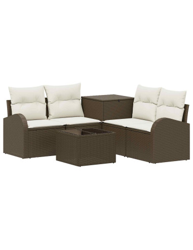 Set di divani 6 pz Marrone e Bianco Crema