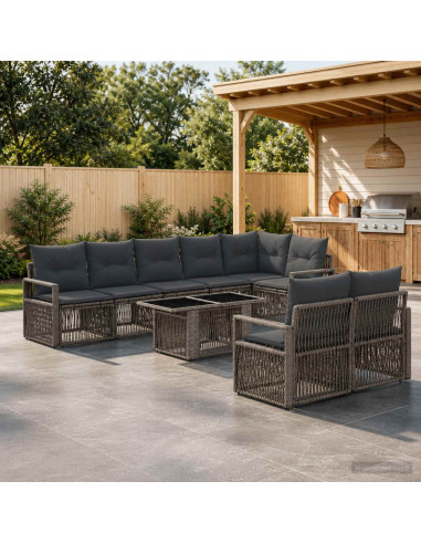 Set Divano da Giardino 9 pz Grigio e Grigio Scuro polyrattan