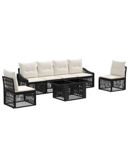 Set Divano da Giardino 7 pz Nero e Bianco Crema polyrattan