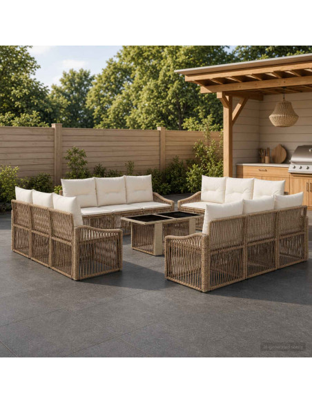 Set Divano da Giardino 13 pz Beige e Bianco Crema polyrattan