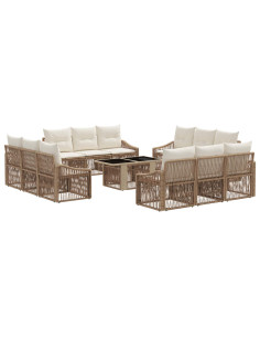 Set Divano da Giardino 13 pz Beige e Bianco Crema polyrattan 2