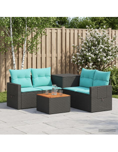 Set di divani 6 pz Nero e Blu Rattan sintetico e Acciaio