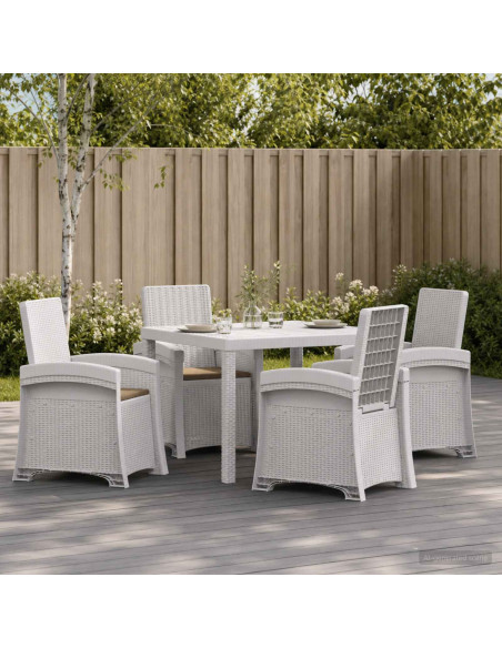 Set da Pranzo per Giardino 5 pz Bianco e Tortora PP