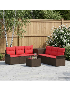 Set di divani 8 pz Marrone e Rosso Rattan sintetico e Acciaio