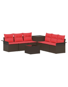 Set di divani 8 pz Marrone e Rosso Rattan sintetico e Acciaio 2