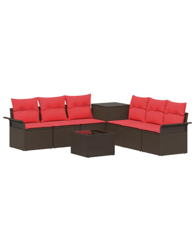Set di divani 8 pz Marrone e Rosso Rattan sintetico e Acciaio